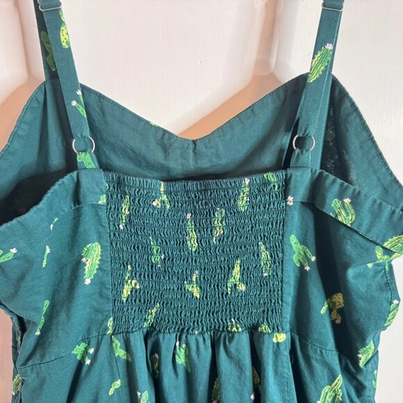 Modcloth Green Cactus Interest Print Strap Cotton Midi Summer Dress sz XL - Picture 7 of 11